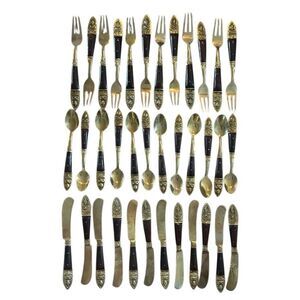 VTG 32pcs Dessert Set Rosewood Rivets Brass/Bronze Thailand Flatware